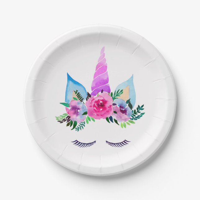 Cute Magical Unicorn Face Paper Plate (Front)