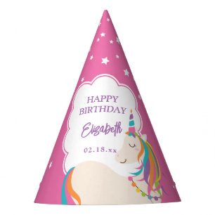 Cute Magical Unicorn Hot Pink Girl Birthday Party Hat