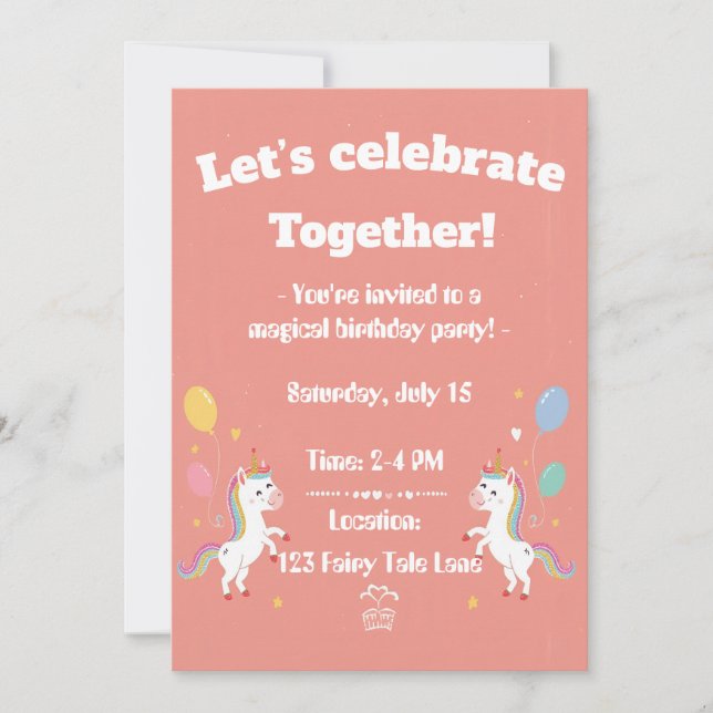 Cute Magical Unicorn Invite (Front)