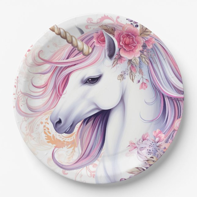 Cute Magical Unicorn Paper Plate (Front)