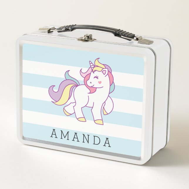 Cute Magical Unicorn Pastel colour GIRLY Metal Lunch Box (Front)