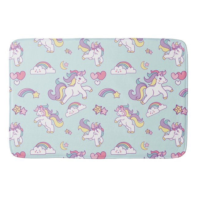 Cute Magical Unicorn Pastel colour Personalized Bath Mat (Front)
