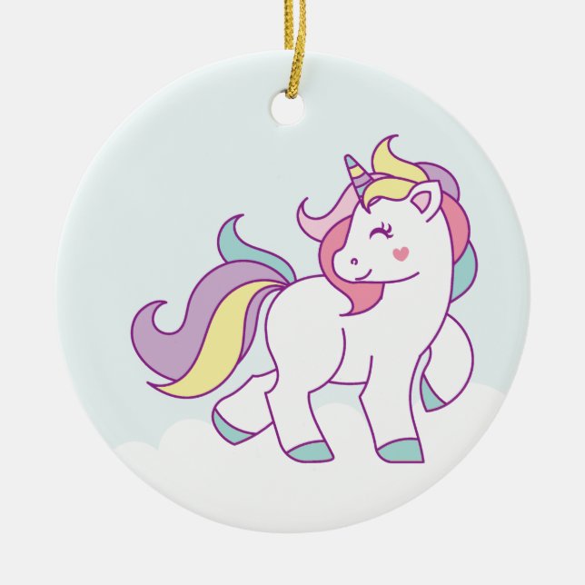 Cute Magical Unicorn Pastel colour Personalized Ceramic Ornament (Front)