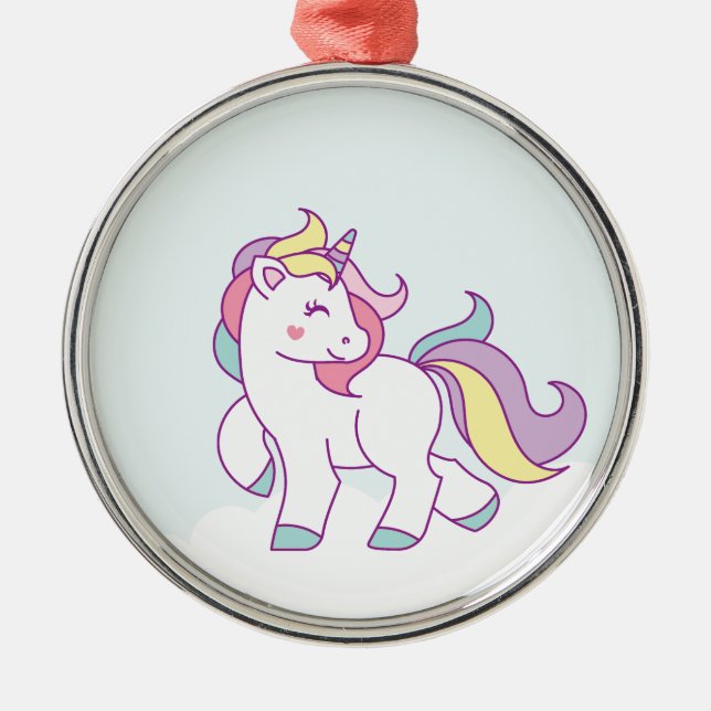 Cute Magical Unicorn Pastel colour Personalized Metal Ornament (Front)