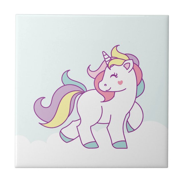 Cute Magical Unicorn Pastel colour Personalized Tile (Front)