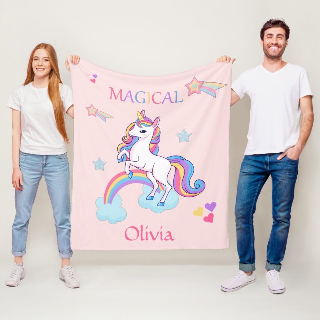 Cute Magical Unicorn Personalized Fleece Blanket (In Situ)