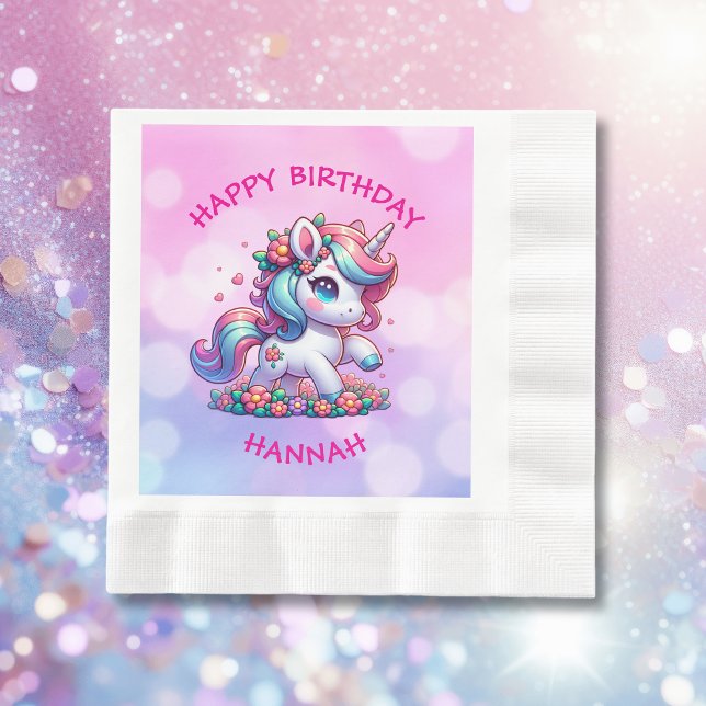 Cute Magical Unicorn Personalized Girl's Birthday Napkin (Creator Uploaded)