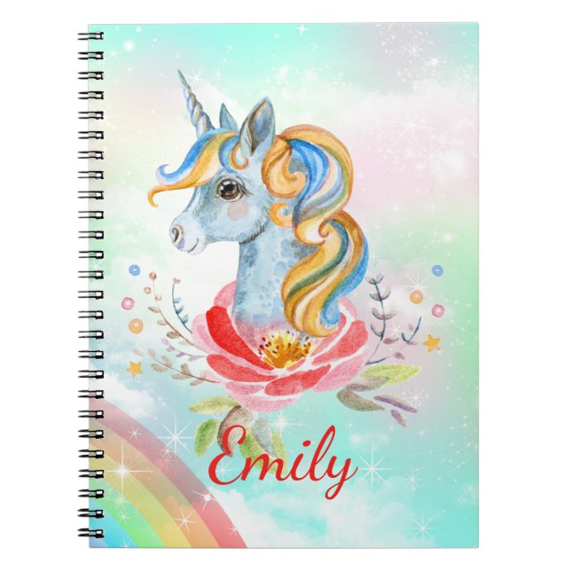 Cute Magical Unicorn Personalized Notebook (Front)