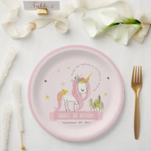 Cute Magical Unicorn Pink Blush Kids Birthday Paper Plate