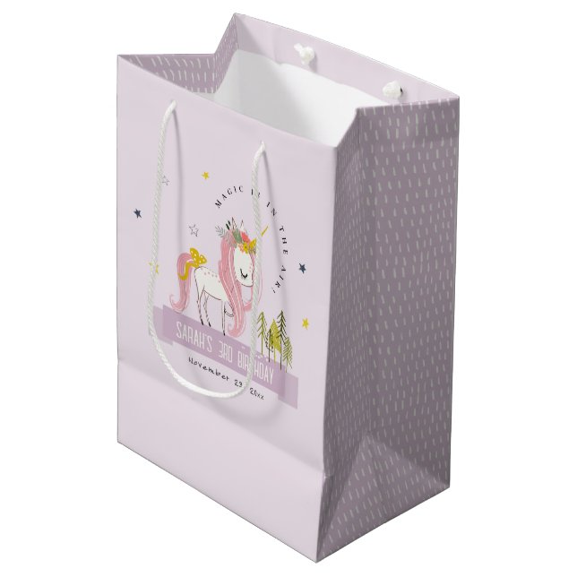 Cute Magical Unicorn Purple Lilac Kids Birthday Medium Gift Bag (Front Angled)