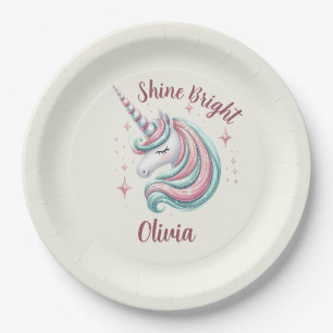 Cute Magical Unicorn Shine Bright  Paper Plate