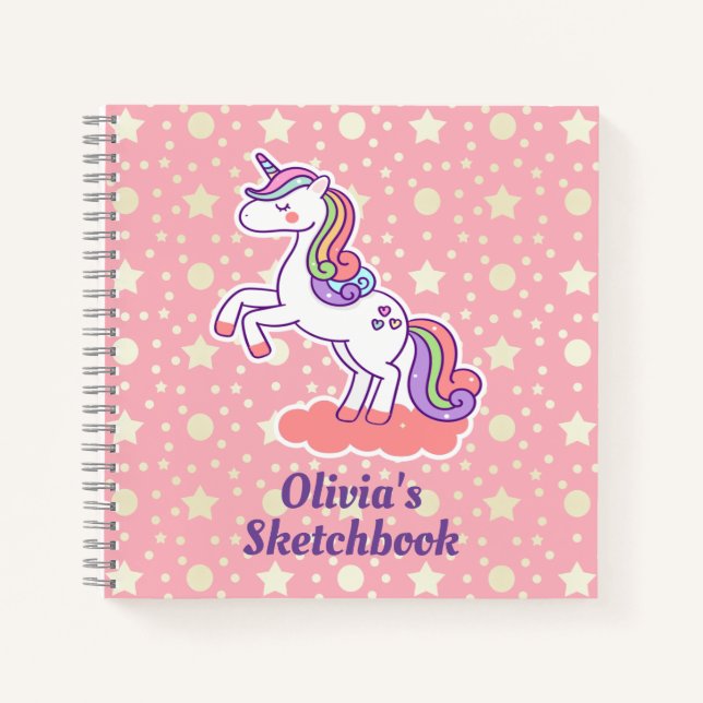 Cute Magical Unicorn Star Polka Dot Personalized  Notebook (Front)