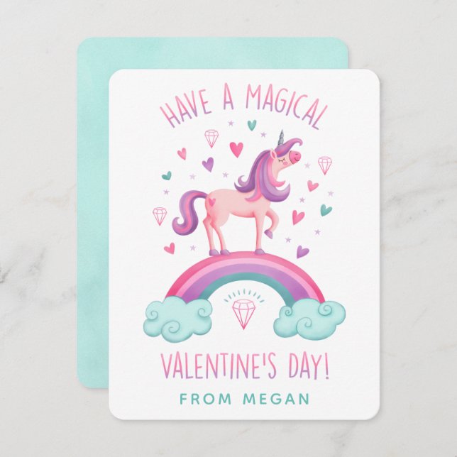 Cute Magical Unicorn Valentines Day Flat Note Card (Front/Back)