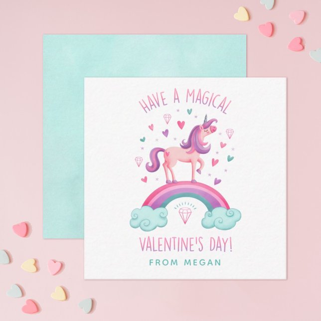 Cute Magical Unicorn Valentines Day Flat Note Card (Creator Uploaded)