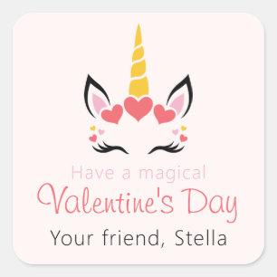 Cute Magical Unicorn Valentine's Day Personalized Square Sticker