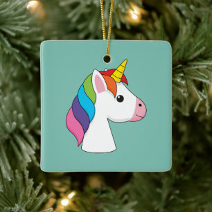 Cute Magical Unicorn with Colorful Hair Ceramic Ornament