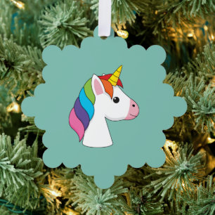 Cute Magical Unicorn with Colourful Hair Ornament Card