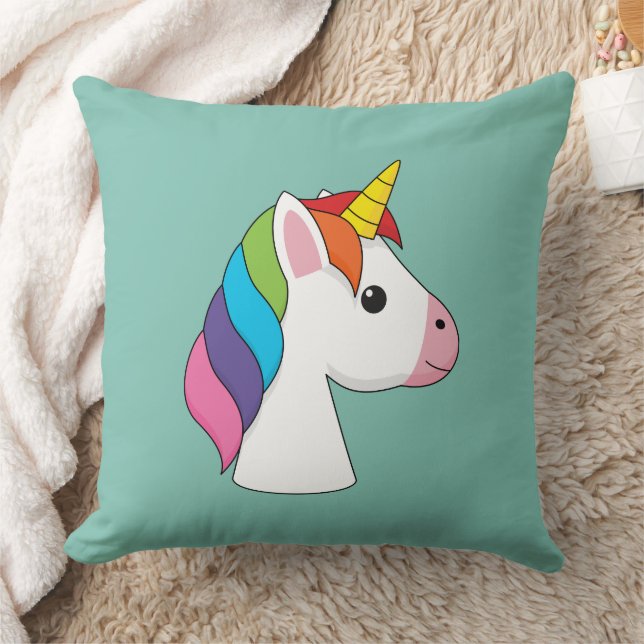 Cute Magical Unicorn with Colourful Hair Throw Pillow (Blanket)