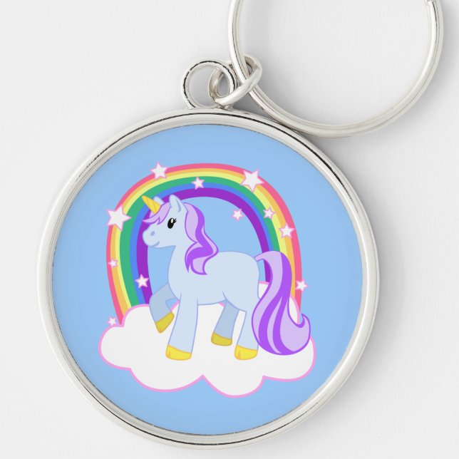 Cute Magical Unicorn with rainbow (Customizable!) Keychain (Front)