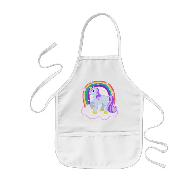Cute Magical Unicorn with rainbow (Customizable!) Kids Apron (Front)