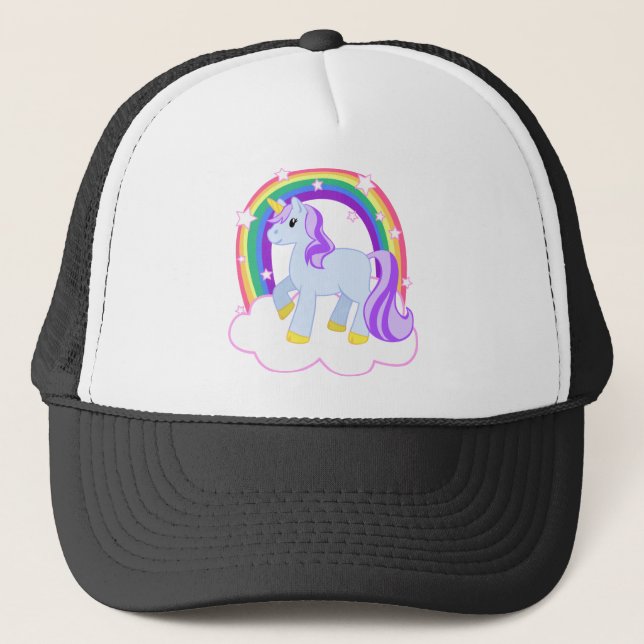 Cute Magical Unicorn with rainbow (Customizable!) Trucker Hat (Front)