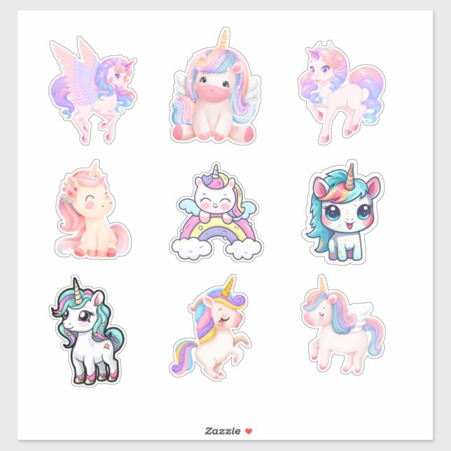 Cute Magical Unicorns Collection Stickers Set (Sheet)