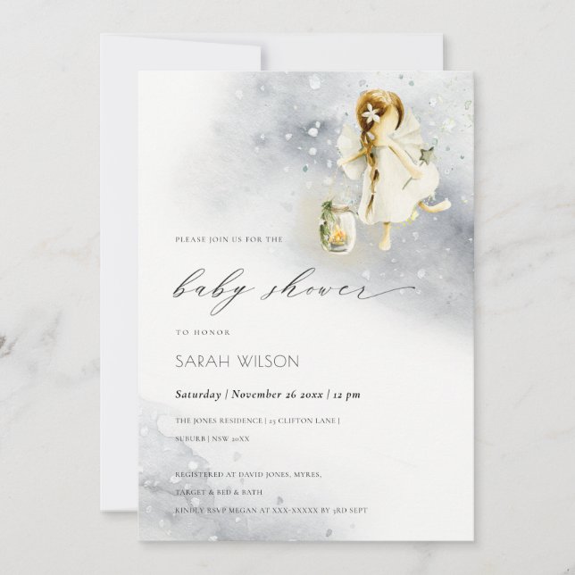 Cute Magical Watercolor Fairy Baby Shower Invite (Front)
