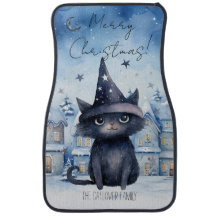 Cute Magical Wizard Black Cat Watercolor Christmas