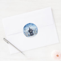 Cute Magical Wizard Black Cat Watercolor Christmas