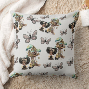 Cute Magical Woodland Fairy Butterfly Grey Throw Pillow