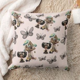 Cute Magical Woodland Fairy Butterfly Throw Pillow