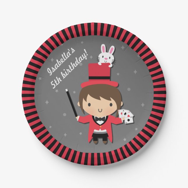 Cute Magician Girl Kids Magic Birthday Party Paper Plate (Front)