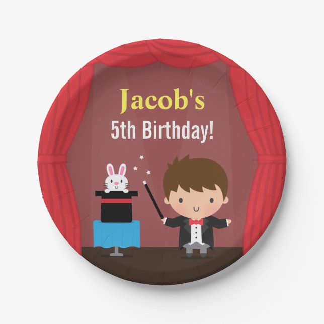 Cute Magician Kids Magic Birthday Party Supplies Paper Plate (Front)