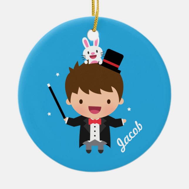 Cute Magician Magic Bunny Trick For Kids Ceramic Ornament (Front)