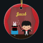 Cute Magician Magic Bunny Trick Kids Room Decor Ceramic Ornament<br><div class="desc">A room decor piece for the little magician! It features a cute little boy in a magician outfit of black tailcoat jacket and red bow tie with a magic wand in his hand. he is performing the popular magic trick of making the white bunny rabbit appearing from the magic hat....</div>