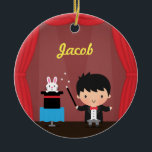 Cute Magician Magic Bunny Trick Kids Room Decor Ceramic Ornament<br><div class="desc">A room decor piece for the little magician! It features a cute little boy in a magician outfit of black tailcoat jacket and red bow tie with a magic wand in his hand. he is performing the popular magic trick of making the white bunny rabbit appearing from the magic hat....</div>