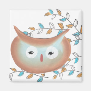 Cute Magnets Owl Picture in Brown & Teal