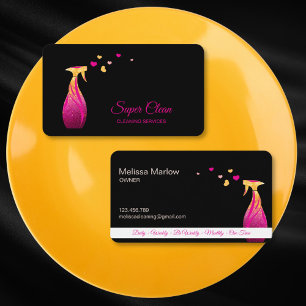 Cute Maid Cleaning House Colorful Hearts Business Card
