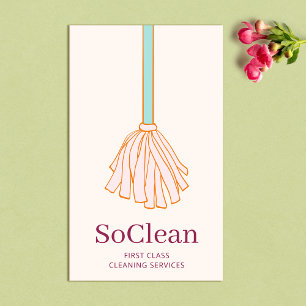 Cute Maid House Cleaner Cleaning Services Pink Mop Business Card