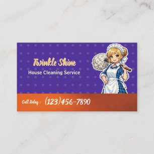 Cute Maid House Cleaning Polka Dot Business Card