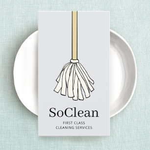 Cute Maid House Cleaning Services Cartoon Mop Business Card