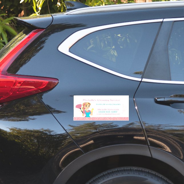 Cute Maid House Pink Glitter Cleaning Service (Car Side)