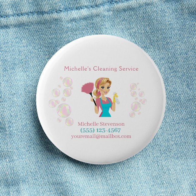 Cute Maid House Pink Glitter Cleaning Service 2 Inch Round Button (Creator Uploaded)