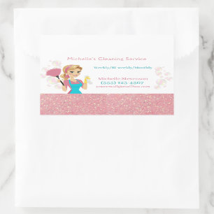 Cute Maid House Pink Glitter Cleaning Service Sticker