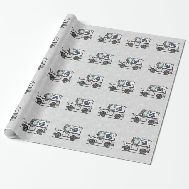 Cute Mail Truck Wrapping Paper (Unrolled)