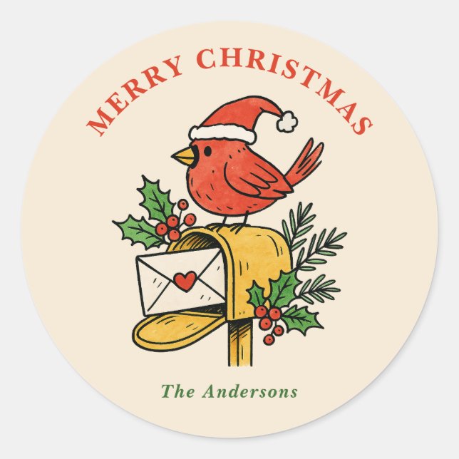 Cute Mailbox Cardinal Christmas Holiday Sticker (Devant)