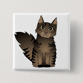 Cute Maine Coon Cat Cartoon - Brown Tabby 2 Inch Square Button