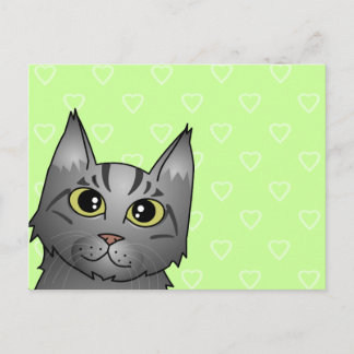 Cute Maine Coon Cat Cartoon - Silver Tabby Postcard