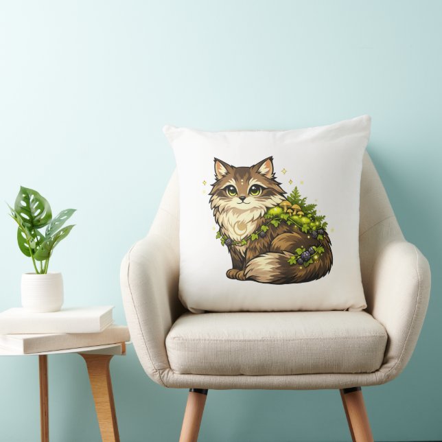 Cute Maine Coon Cat Custom Name Accent Throw Pillow (Chair)