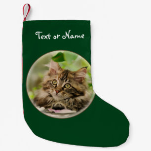 Cute Maine Coon Cat Kitten - Personalized Santa Small Christmas Stocking